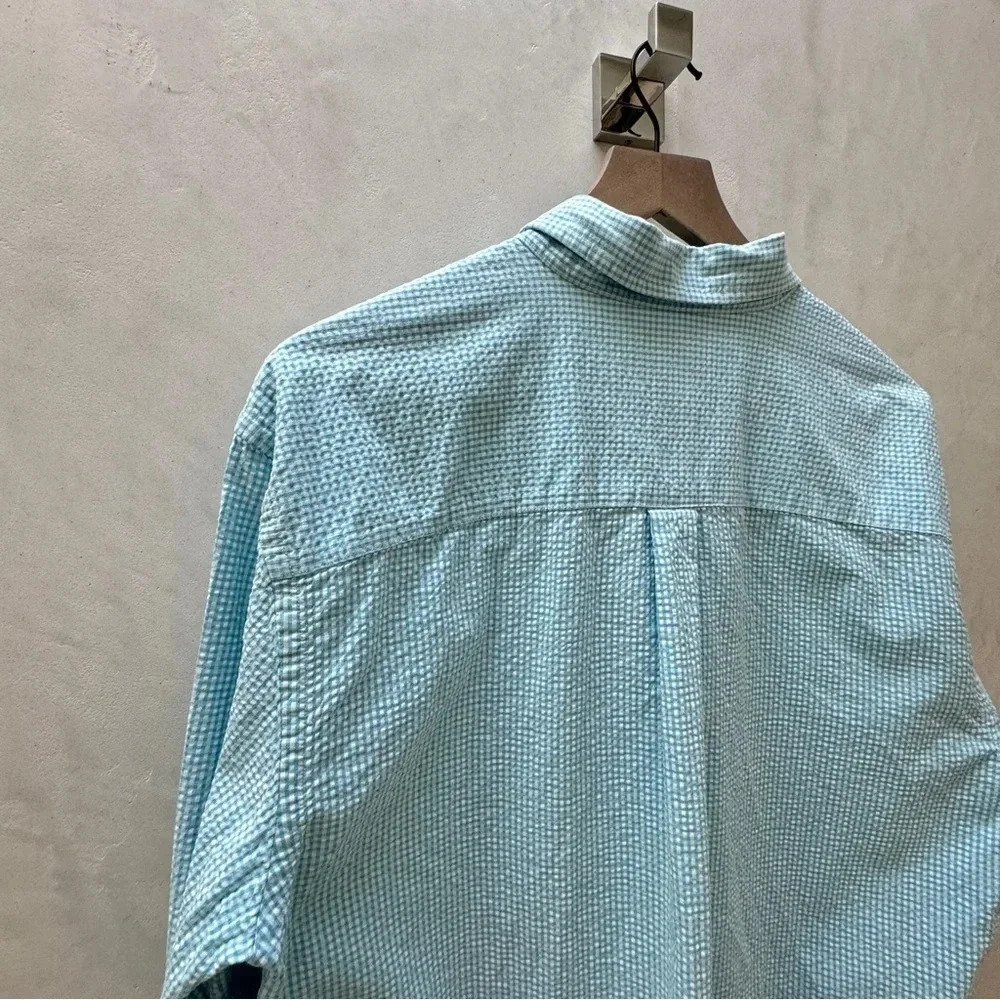 L.L. Bean || Men’s Gingham Ocean Blue White Seersucker Cotton M Tall - Picture 9 of 9